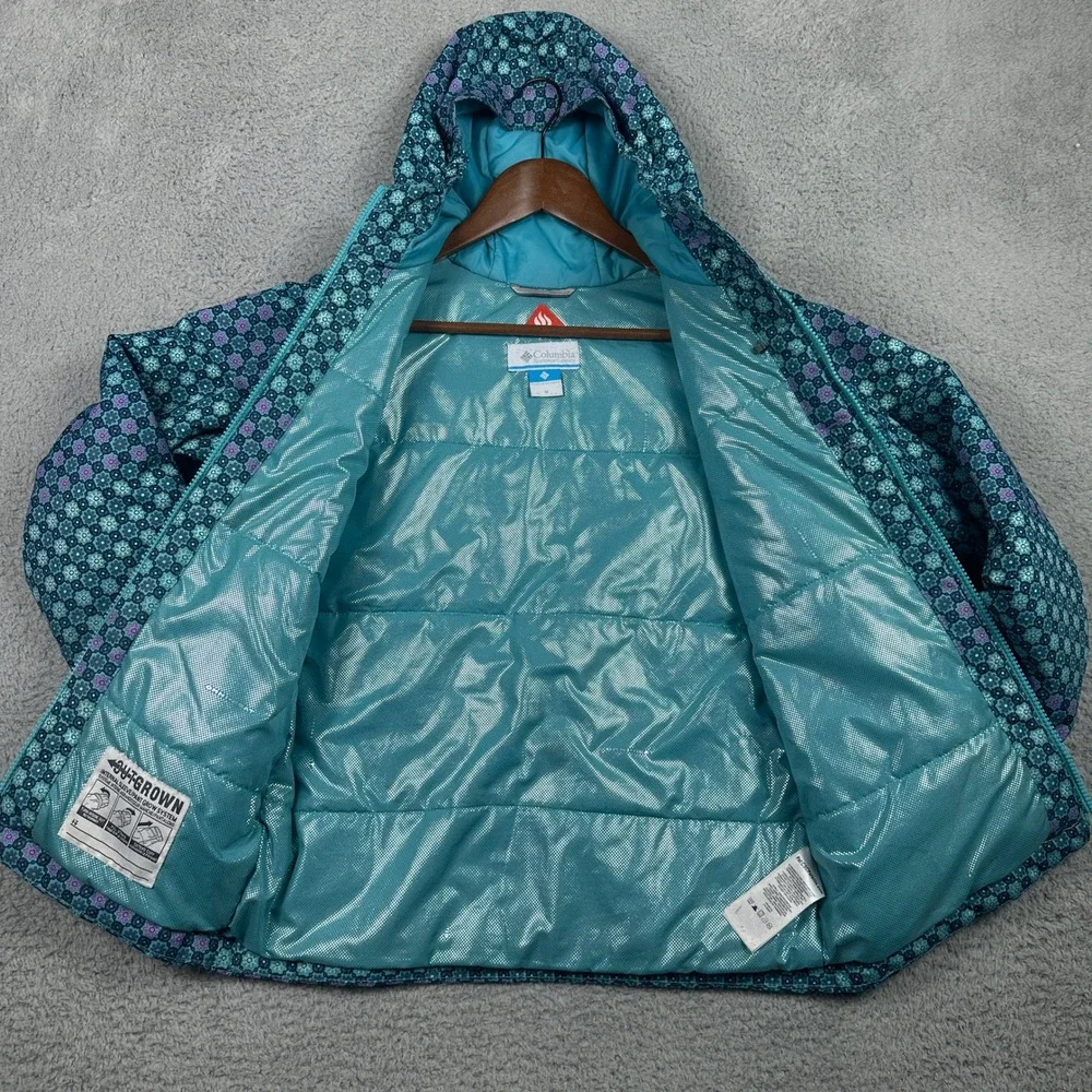 Columbia Omni-Heat Outgrown Sleeves‎ Winter Jacket Kids Medium Teal Floral Coat